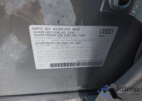 2021 Audi Q3 Premium 45 Tfsi S Line Quattro Tiptronic z USA, uszkodzony, nr VIN WA1DECF37M1004790